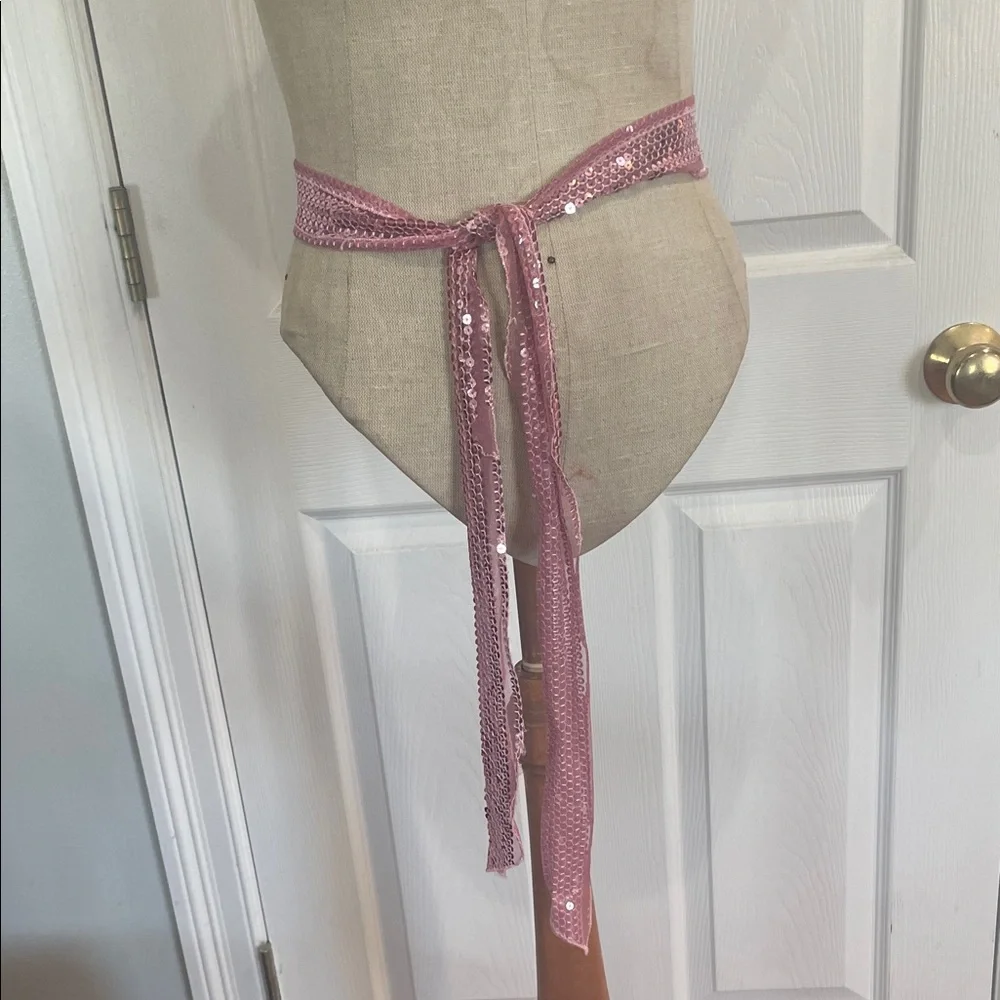 Vintage 90s Y2K sparkly Pink Sequin Belt scarf hair accessory